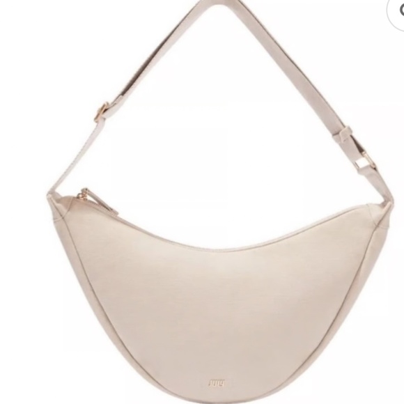 July Everyday Crescent Bag Canvas Purse Taupe Khaki Crossbody Sling Pre owned - Picture 3 of 9